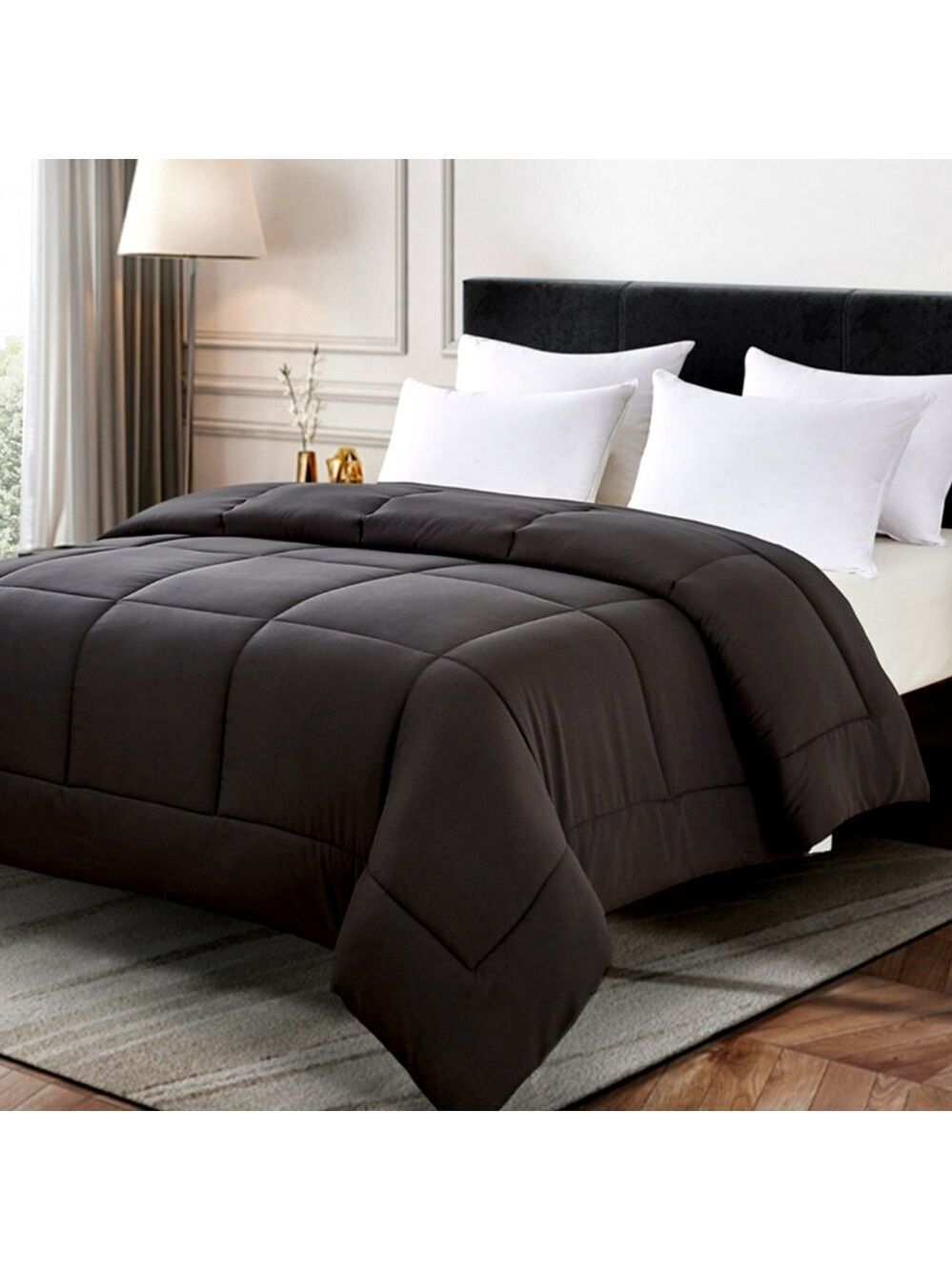 Luxury Reversible King Size Comforter Black and Platinum